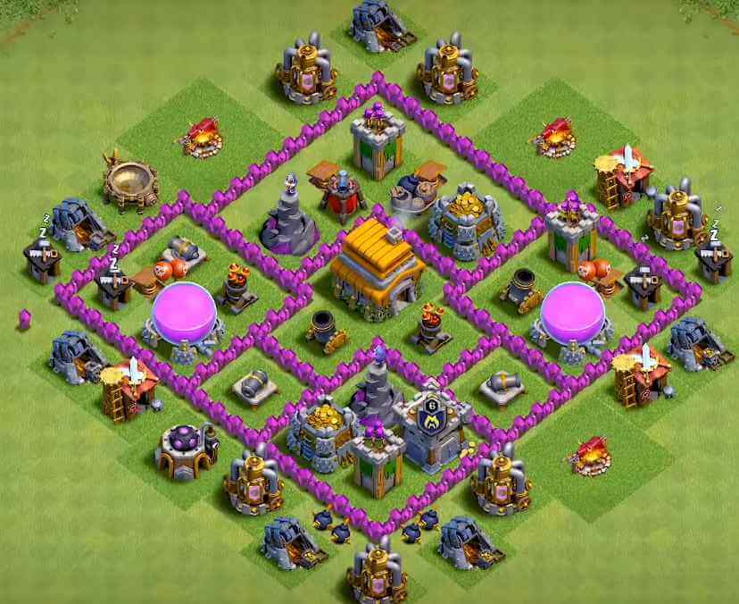 foto Base coc TH 6 Terbaik Anti Bintang 3 